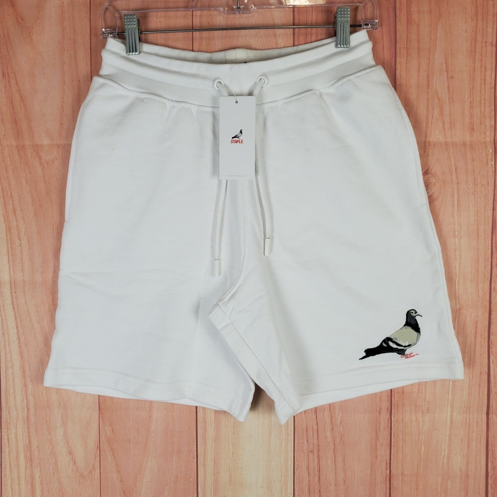 Staple Pigeon Sweat Shorts Mens Small White Cotton Embroidered Logo Activewear‎
